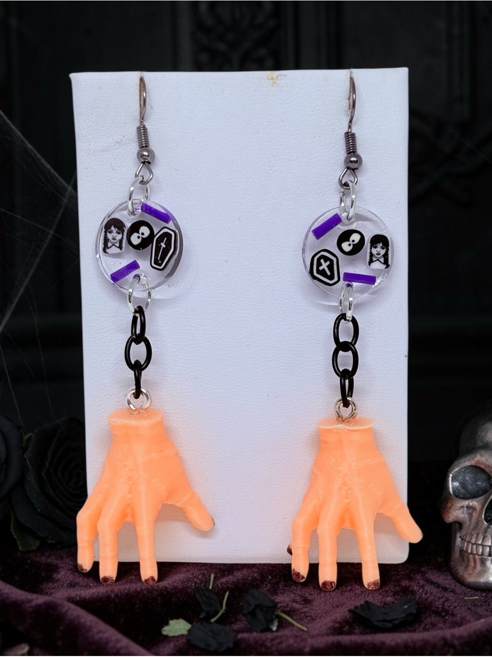 Halloween Peach Hand Dangle Earrings - Women's Jewelry